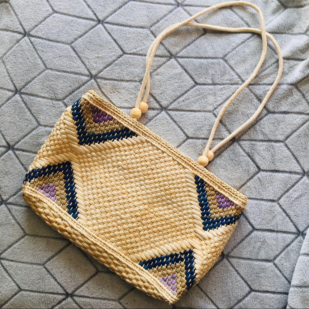 Boho Woven Straw Beach Tote Bag